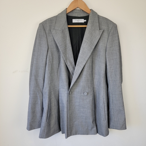 MM LaFleur Gaia Jacket Wool Blend Workwear Blazer Sharkskin Women’s Sz 14 Gray - Picture 3 of 14